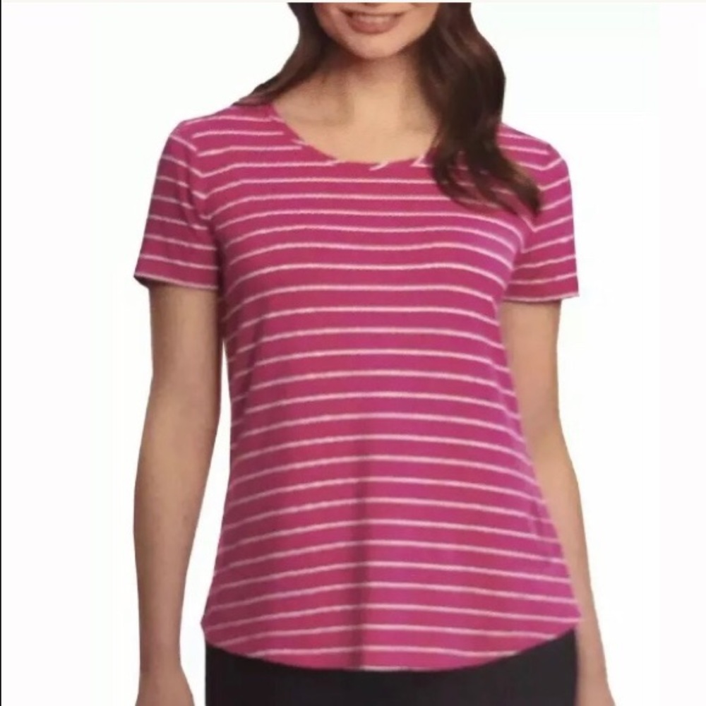 Ellen Tracy Zipper Back Striped Top Blouse